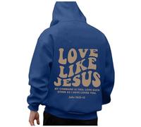 Generisch Jesus Loves You Sweat à capuche à col rond pour homme avec poches Oversize Pull chrétien Cordon de serrage Sweatshirt Loisirs Sport T-shirt à manches longues Entraînement Pull Streetwear, O