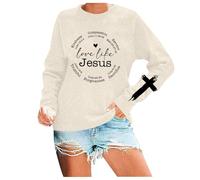 Generisch Jesus Sweatshirt Femme Manches Longues Col Rond Pull avec Impression Monogramme Chrétien Chemise à Manches Longues Hiver Chaud Tops Décontracté Streetwear Mode Confortable Pull Loisirs