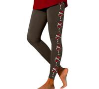 Generisch Jogging Leggings Femme Imprimé Noël Pantalon Bloc de Couleur Doux Leggings Extensible Chaîne Multicouche Femme, marron, S