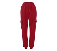 Generisch Jogginghose Damen Cargohose, Cargo Hose mit Bündchen Damen Winter Einfarbig Sporthose Bequeme Trainingshose Kuschelig Freizeithose Stretch Sweatpants High Waist Arbeitshose Baggy Laufhose