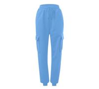 Generisch Jogginghose Damen Cargohose, Cargo Hose mit Bündchen Damen Winter Einfarbig Sporthose Bequeme Trainingshose Kuschelig Freizeithose Stretch Sweatpants High Waist Arbeitshose Baggy Laufhose