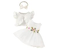Generisch Joli ensemble 3 pièces pour tout-petits avec veste courte sans manches en maille avec robe florale et bandeau pour fille, Blanc., 3-6 mois