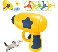 Generisch Jouet pour chat - Lanceur à hélices - Jouet de vol coloré pour chat, chien, chaton, chiot (jaune B 1 x blaster, 5 x disques et 1 x disque lumineux)