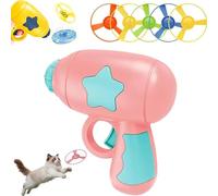 Generisch Jouet pour chat - Lanceur à hélices - Jouet de vol coloré pour chat, chien, chaton, chiot (rose, 1 blaster, 5 disques et 1 disque lumineux)