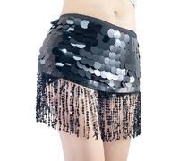 Generisch Jupe à franges à paillettes scintillantes pour les fêtes - Mini jupe scintillante de style à rabat pour soirées, célébrations, Noir , taille unique
