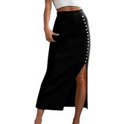 Generisch Jupe côtelée fine noire moulante pour femme avec fente latérale, Noir , L