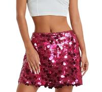 Generisch Jupe courte à paillettes pour femme - Jupe à paillettes pour femme - Argent doré - Sexy - Mini jupe hanche avec taille élastique - Jupe pailletée pour fête, rave, jupe scintillante