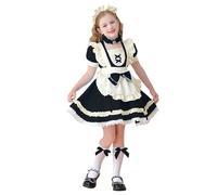 Generisch Jupe courte en velours côtelé pour filles de 3 à 12 ans avec imprimé floral, bandeau, tablier, ensemble de robes avec nœud noir, collier, accessoires pour filles bleu foncé, Noir , 7-8 ans