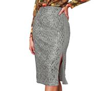 Generisch Jupe crayon à paillettes pour femme - Taille haute - Paillettes - Bodycon - Jupe midi - Jupe moulante - Sexy - Fête - Festival - Rave - Jupe à paillettes - Carnaval