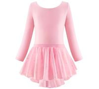 Generisch Jupe de ballet à manches longues, robe de danse, tenue tutu pour ballerine, petite fille, jupe en jean pour fille 146, rouge, 6-7 ans