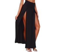 Generisch Jupe d'été pour femme avec double fente, simple, avec deux fentes latérales, extensible, noire, Noir , M