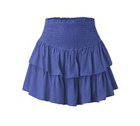 Generisch Jupe d'été unie plissée double couche pour femme - Jupe de gâteau sexy pour fille, bleu, M