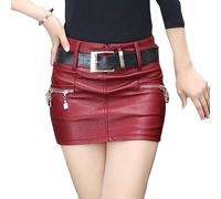 Generisch Jupe en cuir synthétique pour femme - Taille haute - Fermeture éclair plissée décorative - Aspect élégant - Mode d'affaires - Mini jupe sexy, b rouge, XL