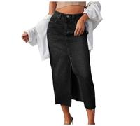 Generisch Jupe en jean 44 pour femme - Jupe en jean avec poches - Taille moyenne - Extensible - Jupe midi moulante - Autocollants musicaux, Noir , XL