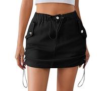 Generisch Jupe en jean serrée Streetware - Taille haute - Sexy - Cargo - Jupe courte - Mini jupe en denim - Avec poches - Fine - Élastique - Ventre - Coupe ajustée - Ligne A - Courte, Za-Noir., S