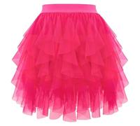 Generisch Jupe en mousseline de soie fluide bouffante ourlet court à volants robe de fête décontractée élégante à volants taille à volants coupe asymétrique pour tous les jours loisirs, Rose, L