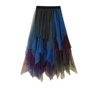 Generisch Jupe en tulle noir et bleu - Costume de paon pour femme - Jupe en tulle - Jupe midi - Jupe midi - Jupe de sorcière - Tutu irrégulier - Doux - Multicolore - Jupon arc-en-ciel - Tenue des