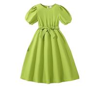 Generisch Jupe en tulle noire fille taille à la mode manches bouffantes grande balançoire robe de princesse confortable robe décontractée femme couleur unie, vert, 8-9 ans