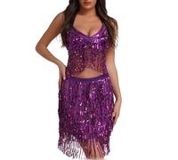 Generisch Jupe en tulle pour femme - Costume de danse du ventre - Costume de danse du ventre - Danse de jazz sexy - Danse tubulaire en acier - Jupe de danse à pompons - Costume de performance, lilas
