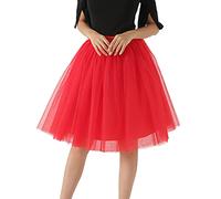 Generisch Jupe en tulle pour femme - Tutu - Robe de danse des années 50 - Rockabilly élégante - Courte - Classique - Élastique - Cosplay - Mini jupe festive - Robe de soirée pour carnaval, rouge, XXL