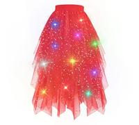 Generisch Jupe en tulle rouge pour femme - Jupe midi irrégulière rouge clair - Costume Cupidon - Jupon rouge fluo - Tutu multicolore - Tulle pailletée - Tutu élégant - Puffy - Cosplay des années 50
