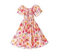 Generisch Jupe extensible à manches courtes pour enfants, taille moyenne et grande, robe de princesse, robe de vacances à la plage, rouge, 15-16 ans