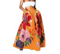 Generisch Jupe longue pour femme avec design floral pour les promenades sur la plage - Avec poche latérale pratique, Orange, M