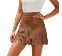 Generisch Jupe plissée 2026 avec rivets et franges fluides pour, marron, L