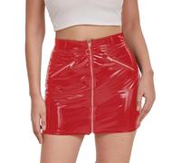 Generisch Jupe sexy pour femme - Taille haute - En cuir synthétique - Mini jupe en cuir synthétique - Extensible - Jupe moulante - Gogo Clubwear, b rouge, XL