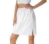 Generisch Jupon court pour femme avec fente latérale - Ourlet en dentelle - Taille élastique - Respirant - Longueur genou - Jupe courte - Couleur unie - Mini jupe invisible, Blanc., S