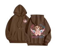 Generisch Just Waiting for Valentine's Hoodies for Femmes Mot Graphique Sweatshirts pour Femmes Sweat à Capuche Sweats à Capuche Vêtements Preppy Manches Longues Sweat-shirt Hauts Pull Ventre Nu