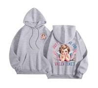 Generisch Just Waiting for Valentine's Hoodies for Femmes Mot Graphique Sweatshirts pour Femmes Sweat à Capuche Sweats à Capuche Vêtements Preppy Manches Longues Sweat-shirt Hauts Pull Ventre Nu, Gris