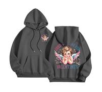 Generisch Just Waiting for Valentine's Hoodies for Femmes Mot Graphique Sweatshirts pour Femmes Sweat à Capuche Sweats à Capuche Vêtements Preppy Manches Longues Sweat-shirt Hauts Pull Ventre Nu, gris