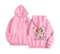 Generisch Just Waiting for Valentine's Hoodies for Femmes Mot Graphique Sweatshirts pour Femmes Sweat à Capuche Sweats à Capuche Vêtements Preppy Manches Longues Sweat-shirt Hauts Pull Ventre Nu, Rose