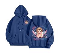 Generisch Just Waiting for Valentine's Hoodies for Femmes Mot Graphique Sweatshirts pour Femmes Sweat à Capuche Sweats à Capuche Vêtements Preppy Manches Longues Sweat-shirt Hauts Pull Ventre Nu, bleu