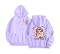 Generisch Just Waiting for Valentine's Hoodies for Femmes Mot Graphique Sweatshirts pour Femmes Sweat à Capuche Sweats à Capuche Vêtements Preppy Manches Longues Sweat-shirt Hauts Pull Ventre Nu