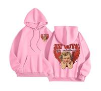 Generisch Just Waiting for Valentine's Sweats à capuche pour femmes Mot Graphique Sweatshirts pour femmes Sweat à capuche Vêtements Preppy Vêtements à manches longues Sweat-shirt Hauts Cardigan