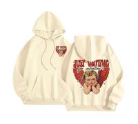 Generisch Just Waiting for Valentine's Sweats à capuche pour femmes Mot Graphique Sweatshirts pour femmes Sweat à capuche Vêtements Preppy Vêtements à manches longues Sweat-shirt Hauts Cardigan