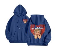 Generisch Just Waiting for Valentine's Sweats à capuche pour femmes Mot Graphique Sweatshirts pour femmes Sweat à capuche Vêtements Preppy Vêtements à manches longues Sweat-shirt Hauts Cardigan