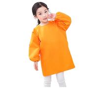 Generisch Kid Art Smock Tablier uni pour enfants Imprimé Artiste Peinture Tabliers Blouse avec manches longues, Orange, 1-4 ans