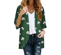 Generisch Kimono léger en mousseline de soie avec imprimé décoratif comme veste cardigan décontractée pour les occasions festives, les loisirs estivaux, vert, XXL
