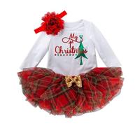 Generisch Kindersachen 98 1er Tenues de Noël Lettre Imprimé Romper + Plaid Tutu Robe + Bandeau 3 Pièces Ensemble de Vêtements pour tout-petits Habillages, Blanc., 3-6 mois