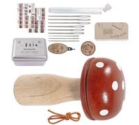 Generisch Kit complet de patchs en bois en forme de champignon avec outil de tissage et de tapisage, kit de tricot et de bricolage pour chaussettes, vêtements, tissus, artisanat