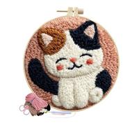 Generisch Kit d'aiguilles à broder DIY Punch Needle Tissu Chat Paquet de matériel de bricolage fait à la main Convient aux débutants Comprend un cadre à broder, une aiguille et du fil pour les