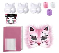 Generisch Kit de bricolage masque thérien, masque pour chat à peindre, kit de bricolage avec masque de chat vierge, maille et feutre, fourrure synthétique, masque de chat pour maquillage, cosplay
