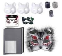 Generisch Kit de bricolage masque thérien, masque pour chat à peindre, kit de bricolage avec masque de chat vierge, maille et feutre, fourrure synthétique, masque de chat pour maquillage, cosplay