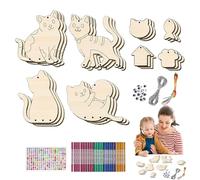 Generisch Kit de carillons éoliens en bois, 10 cm, lot de 12 décorations de coloriage inachevées, kit d'artisanat créatif pour enfants, maisons à oiseaux de chat, motifs à chevrons, activités de fête