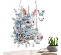 Generisch Kit de strass de lapin - Peinture diamant 5D avec fleurs de lapin, décoration suspendue et de printemps, pendentif de fenêtre double face | Kit de bricolage d'ornement mural pour la