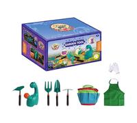 Generisch Kit d'outils de jardin pour enfants avec arrosoir dinosaure, 8 pièces, avec pelle, râteau, tablier de jardin, gants et sac, jouets éducatifs en plein air, cadeaux (A)
