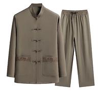 Generisch Kungfu Tang Costume pour homme traditionnel chinois Arts martiaux Taichi Shaolin Wushu Qigong Manches longues Brodé Survêtement de loisirs Uniforme Veste Pantalon Tenue d'arts martiaux, vert